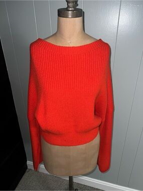 Women’s Orange/Red Boatneck Knit Cropped Sweater